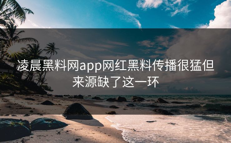 凌晨黑料网app网红黑料传播很猛但来源缺了这一环